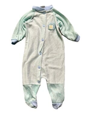 Vintage Terry Footie Pajamas Blue Green Size Medium (3-6 Months)